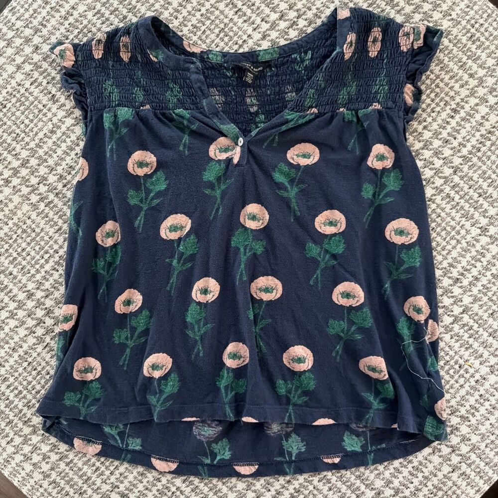 Lucky Brand Women’s Floral Top Size M 100% Cotton Short Sleeve